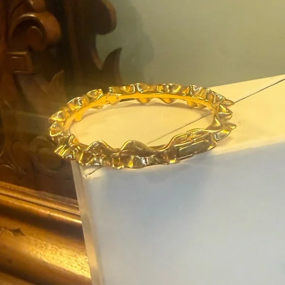Kate Spade Gold-Tone Ruffle Hinged Bangle Bracelet - Picture 3 of 7